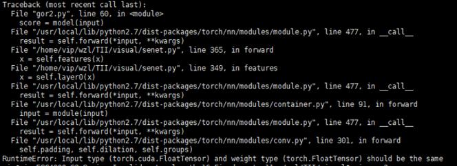 RuntimeError: Input type (torch.cuda.FloatTensor) and weight type (torch.FloatTensor) should be the