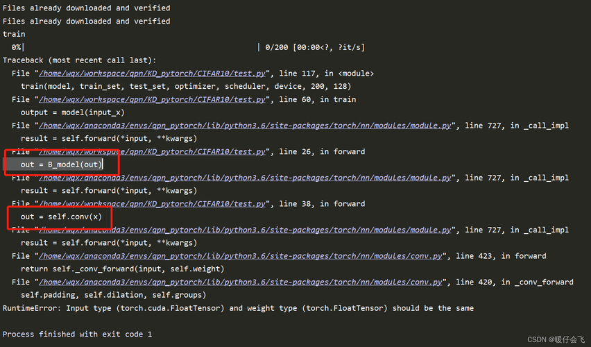 RuntimeError: Input type (torch.cuda.FloatTensor) and weight type (torch.FloatTensor) should be the