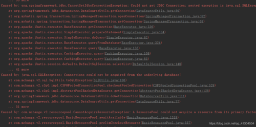 nested exception is java.sql.SQLException: connection disabled