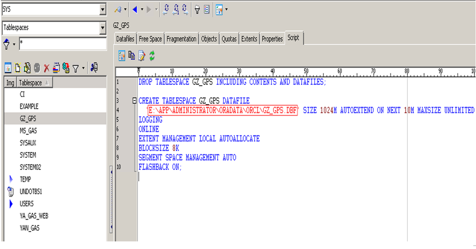 oracle 删除表空间