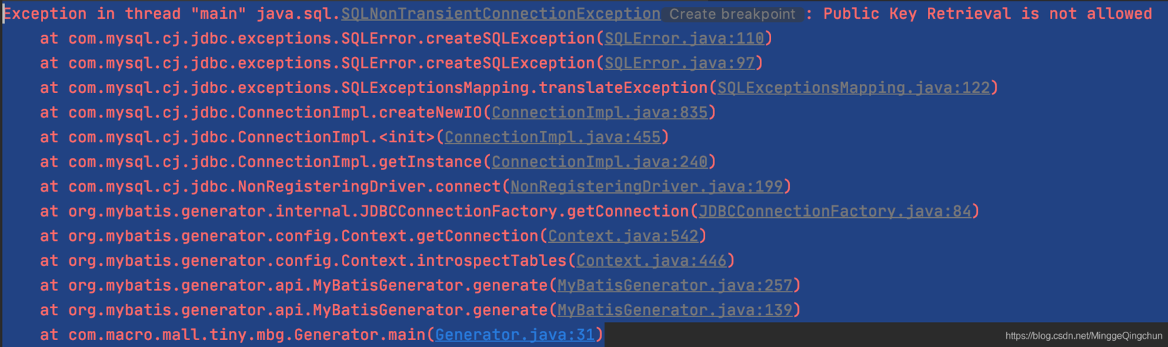 java.sql.SQLNonTransientConnectionException: Public Key Retrieval is not allowed的解决